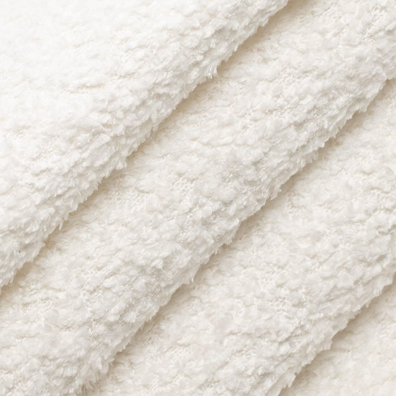 Ivory White Performance Grade Plain Solid Shearling Textures Upholstery Fabric by The Yard - SKU: Bess Ivory